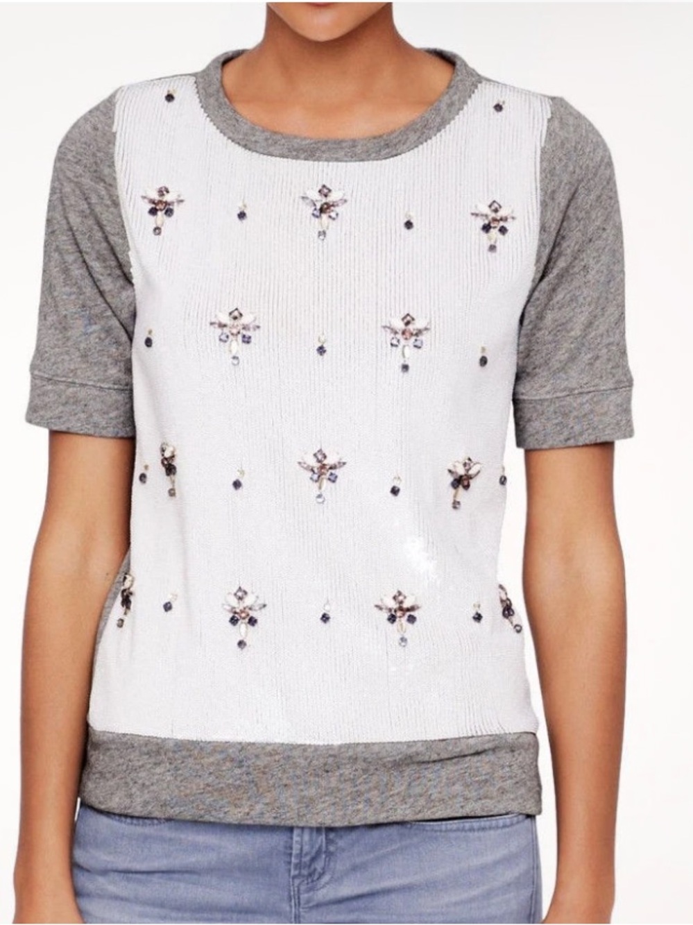 J. Crew Cream & Gray Embellished Short Sleeve Sweatshirt 🆕